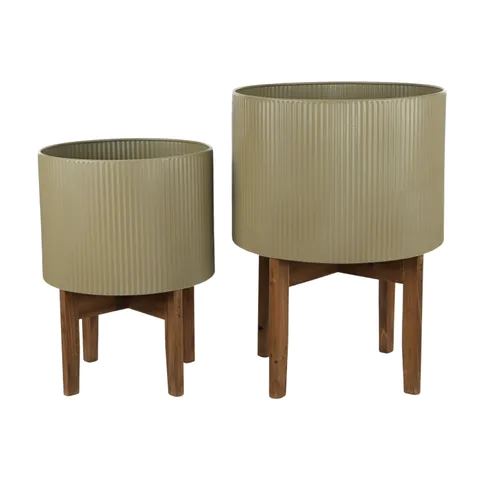 Britt Metal / Wood Planters (Set of 2) - Olive Planter Coast to Coast 