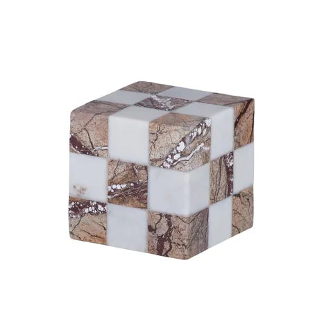 Cubo Marble Sculpture - White / Brown Style and Error 