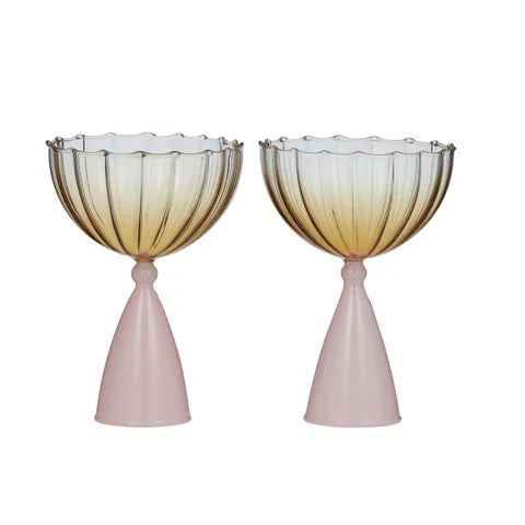 Lille Glass Cocktail Glass (Set of 2) - Amber & Pink Cocktail Glasses Coast to Coast 