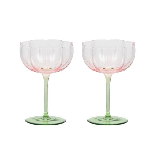 Lotti Tulip Glass (Set of 2) - Amber & Pink Cocktail Glasses Coast to Coast 